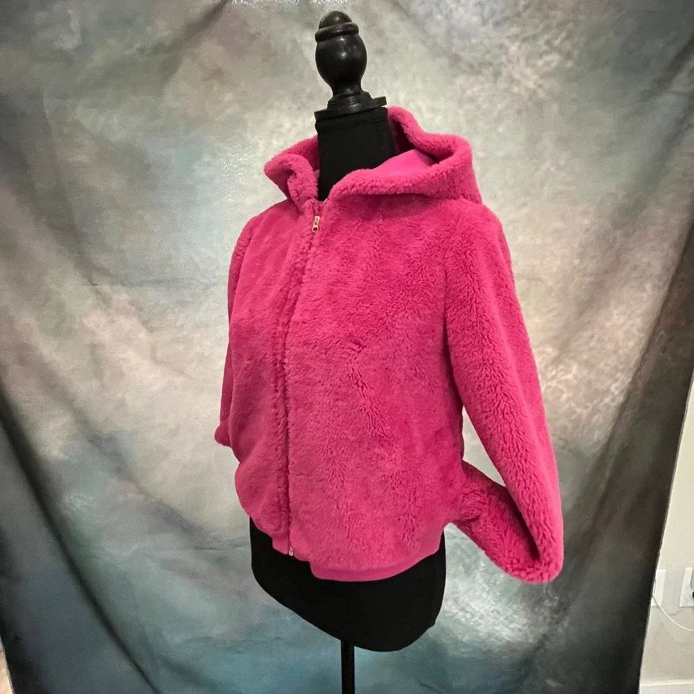 Janie and‎ Jack Girls Pink Faux Fur Full Zip Hooded Jacket Size 14-16 NWT